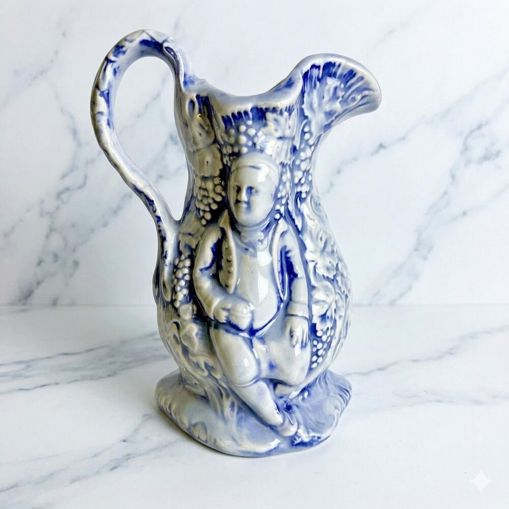 Vintage Signed Elizabeth Groen Studio Pottery Hand-Painted Figural Relief Jug